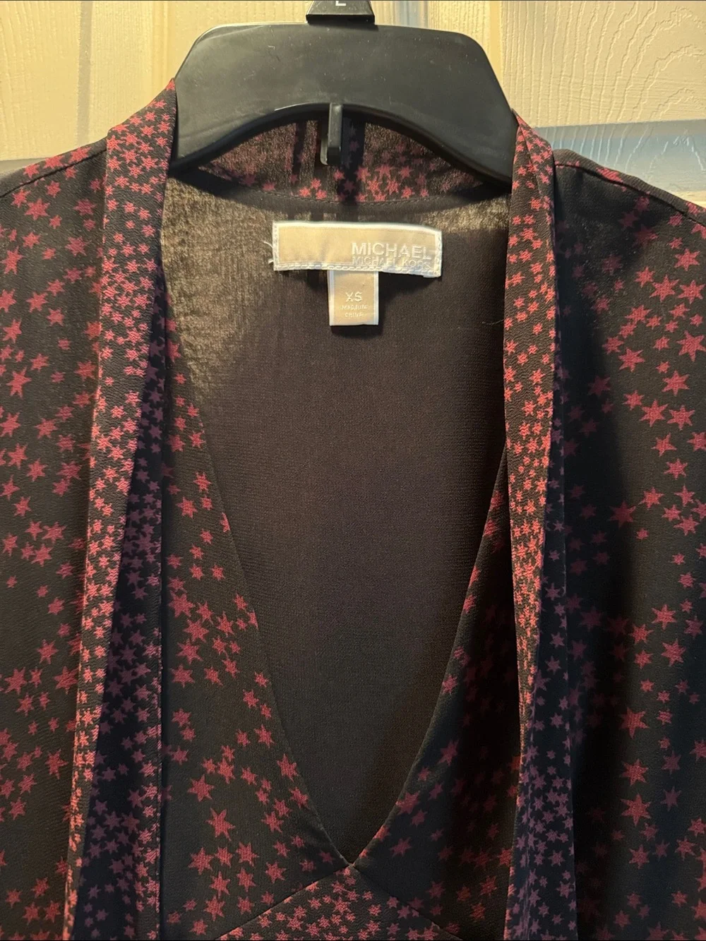 Michael Kors Black Dress with Burgundy Star Print and Tie Neck size XS